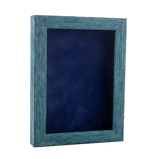 Distressed Blue Shadow Box Frame With Navy Blue Acid-Free Suede Backing