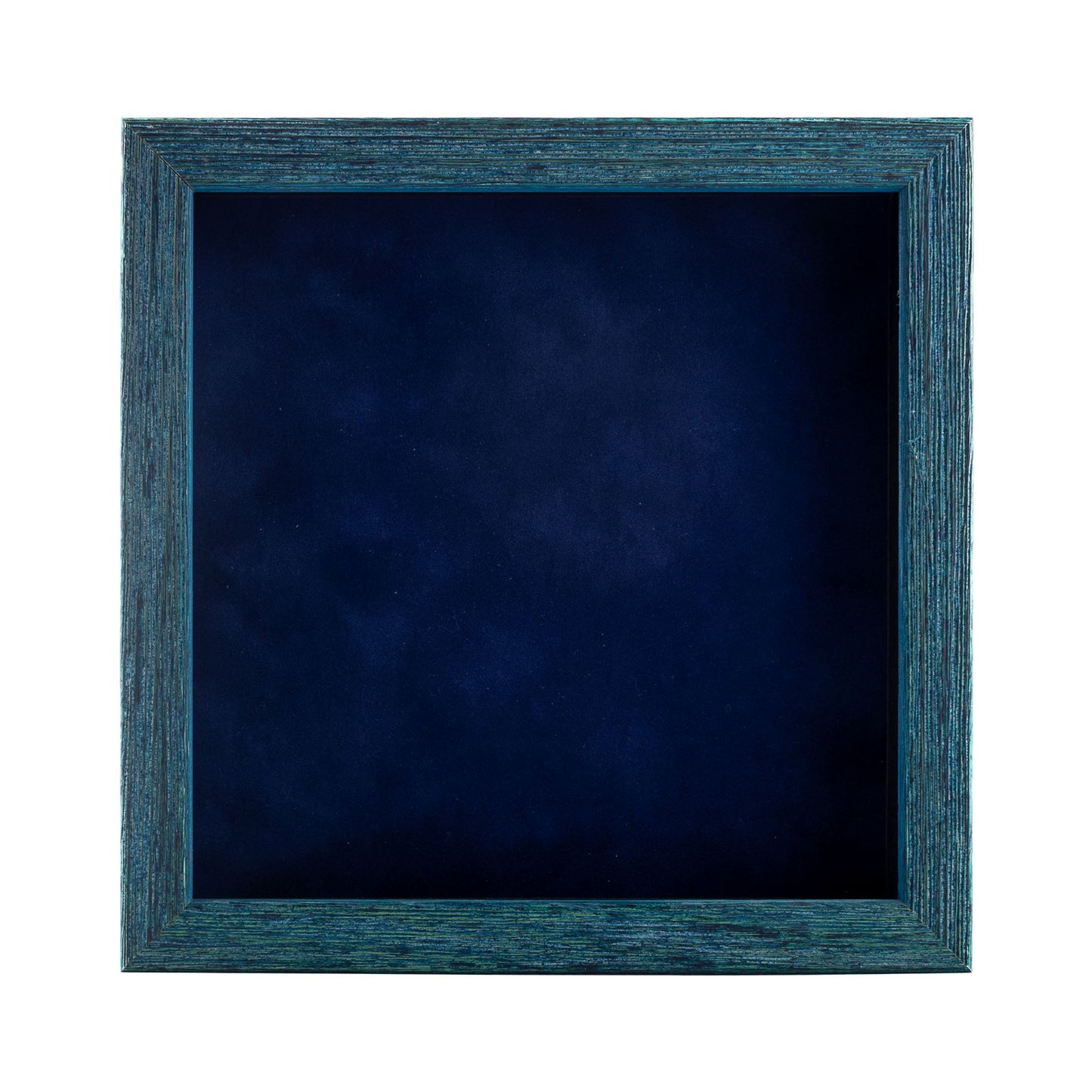 Distressed Blue Shadow Box Frame With Navy Blue Acid-Free Suede Backing
