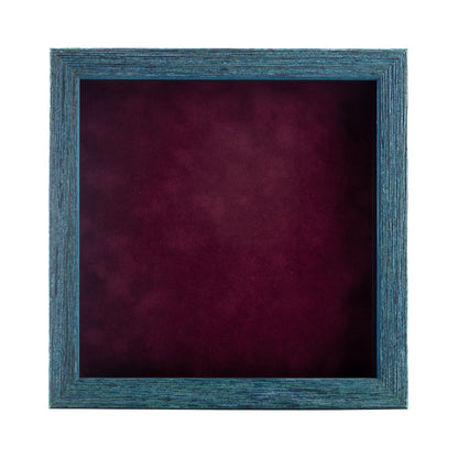 Distressed Blue Shadow Box Frame With Dark Berry Acid-Free Suede Backing