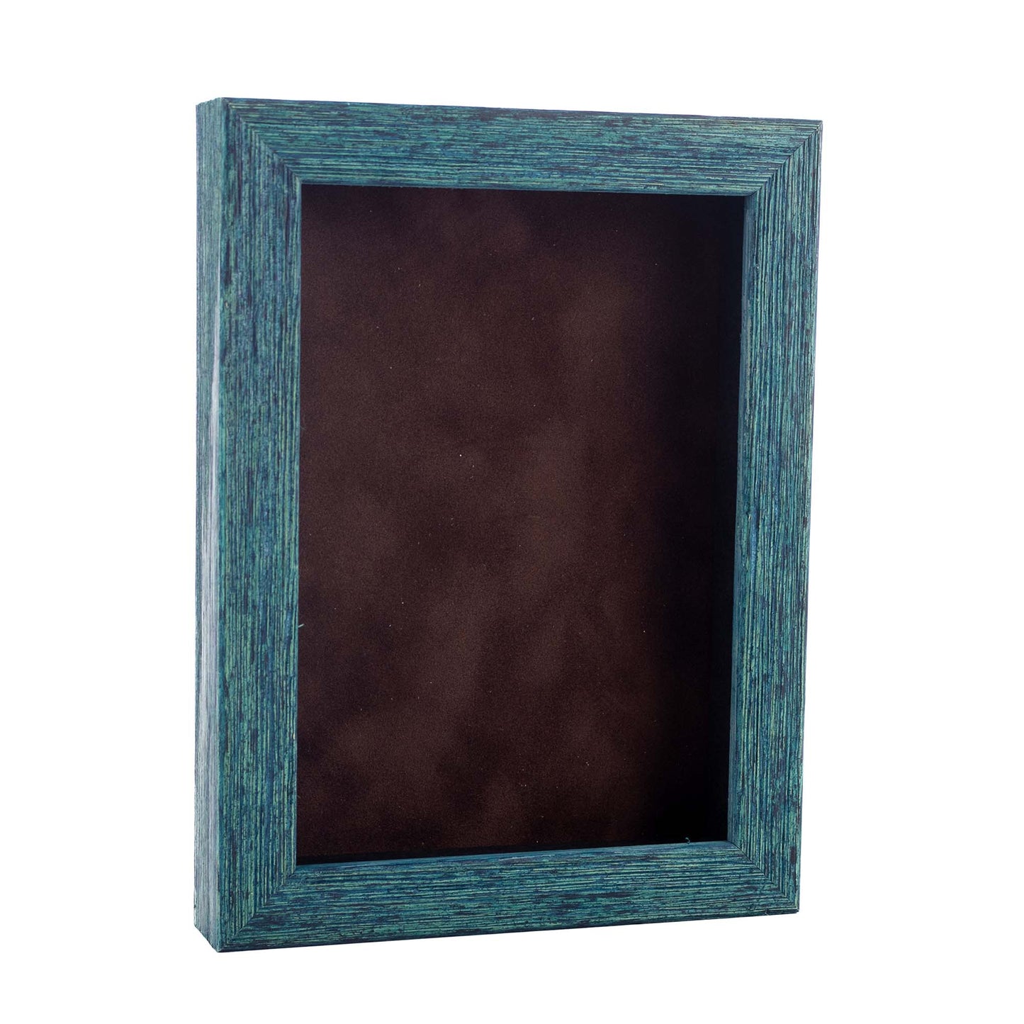 Distressed Blue Shadow Box Frame With Brown Acid-Free Suede Backing