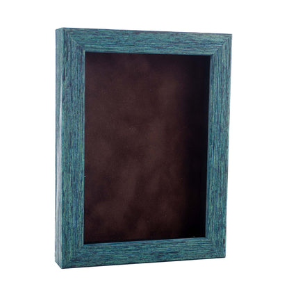 Distressed Blue Shadow Box Frame With Brown Acid-Free Suede Backing