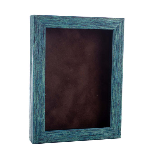 Distressed Blue Shadow Box Frame With Brown Acid-Free Suede Backing