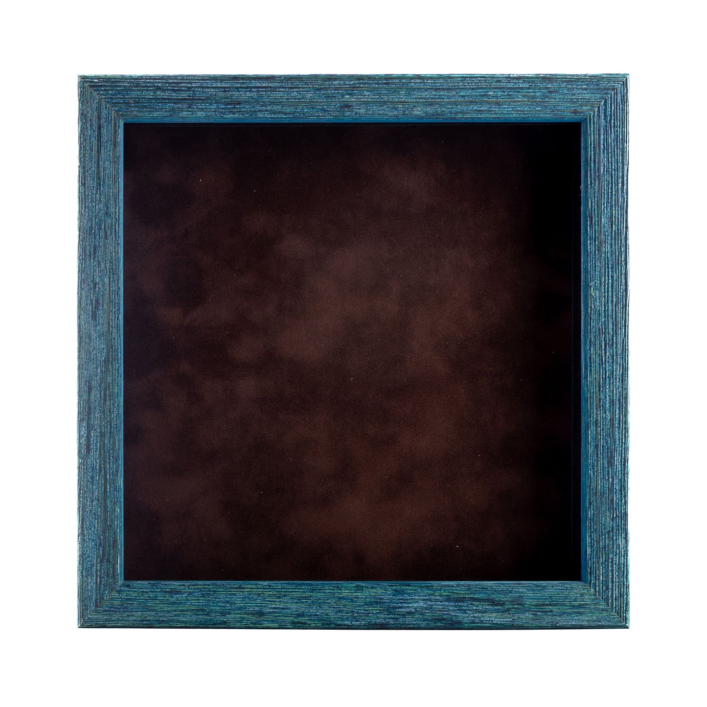 Distressed Blue Shadow Box Frame With Brown Acid-Free Suede Backing