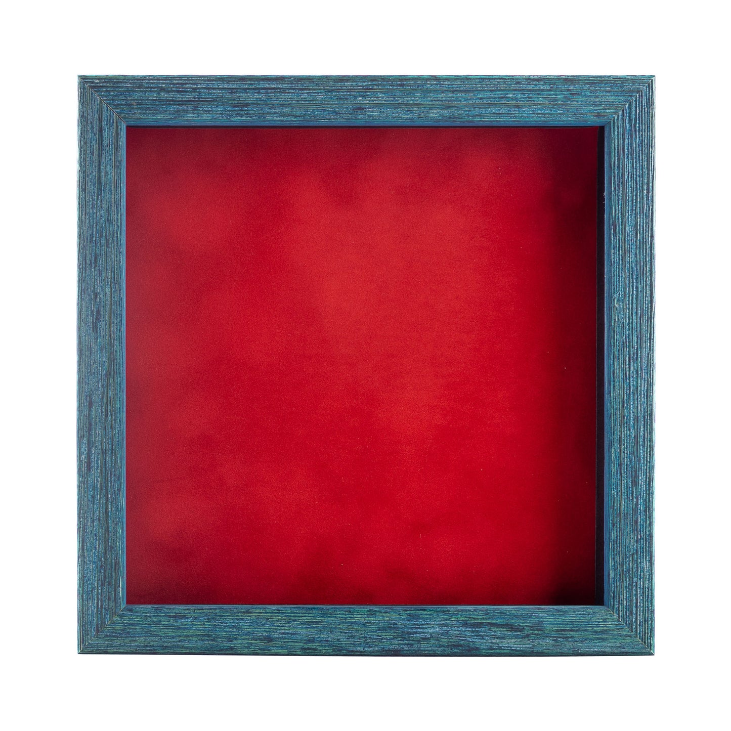 Distressed Blue Shadow Box Frame With Red Acid-Free Suede Backing