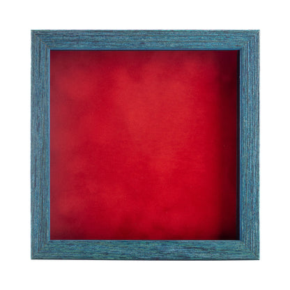 Distressed Blue Shadow Box Frame With Red Acid-Free Suede Backing